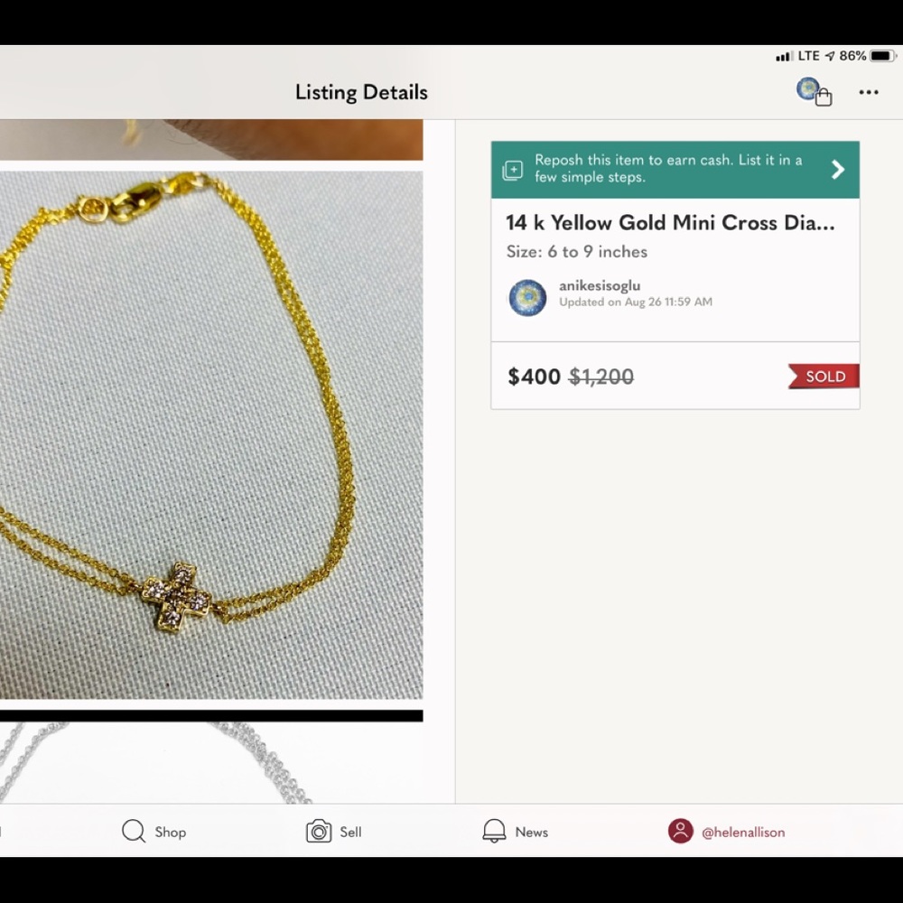14k gold mini cross bracelet brand new